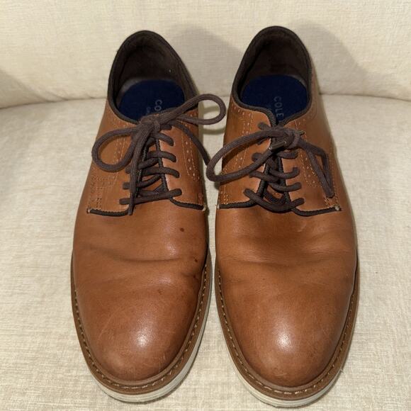 Cole Haan GoTo Plain Toe Oxford Mens 9M Brown Leather Derby Dress Shoe C34125